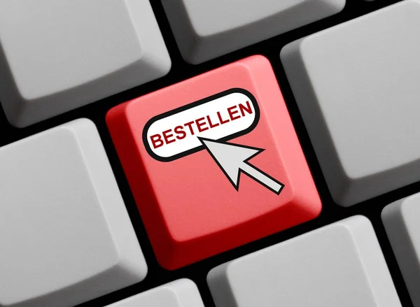 Röd dator Tangentbord: Beställ på tyska — Stockfoto