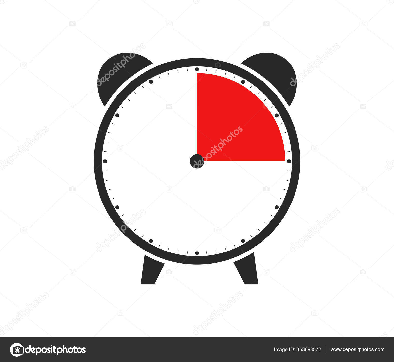 Black Red Icon Watch Alarm Clock Showing Duration Minutes Seconds Stock