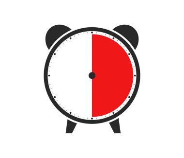 Siyah ve Kırmızı Saat Simgesi ya da Alarm Saati 30 Dakika ya da 30 Saniye ya da 6 Saat