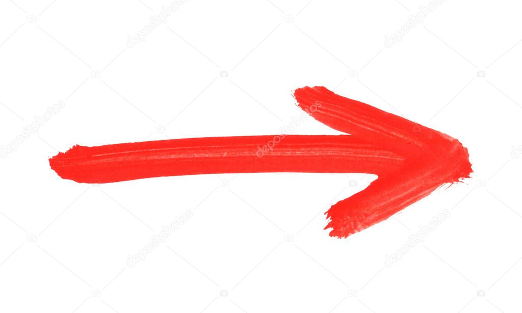 Hand painted paintbrush arrow with red color showing right