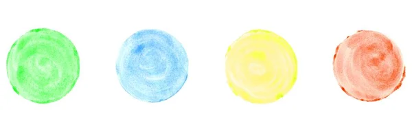 4本の手描き水彩丸セット 緑青黄色と赤 — ストック写真