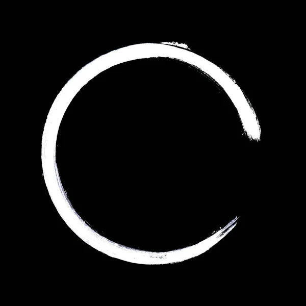 Anello Cerchio Bianco Sfondo Nero Disegnato Mano Con Pennello — Foto Stock