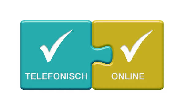 Zwei Puzzle Buttons Mit Häkchensymbolen Für Telefonkontakt Und Online — Stockfoto