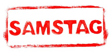 Hafta sonu Cumartesi Afişi: Alman dilinde şablon yazılı kırmızı kauçuk çerçeve