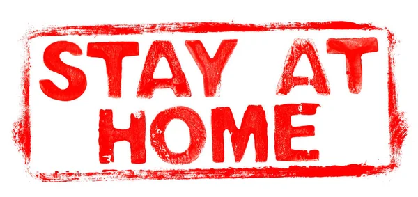 Stay Home Cadre Timbre Caoutchouc Rouge Bannière Avec Texte Pochoir — Photo