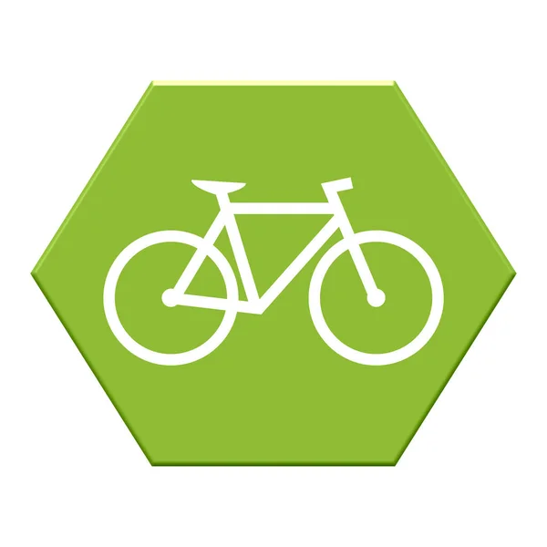 Зеленая Шестиугольная Кнопка Bike Показывая Иконку Велосипеда Велосипедиста Велосипедной Дорожки — стоковое фото