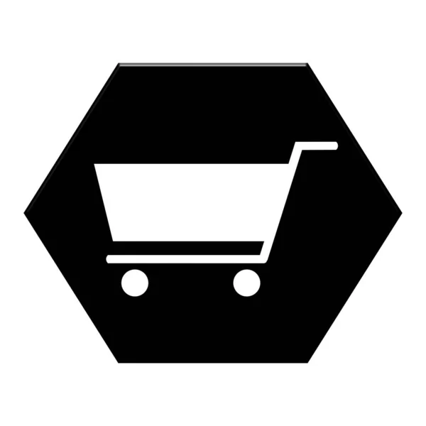 Zwarte Hexagon Knop Met Trolley Met Pictogram Voor Supermarkt Shop — Stockfoto