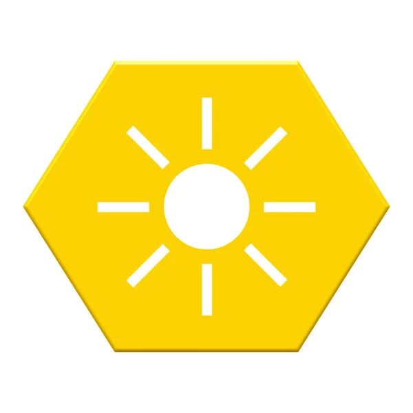 Oranje Hexagon Knop Met Zon Die Ikoon Toont Voor Zomer — Stockfoto