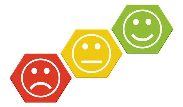 Red Yellow Green Hexagon Buttons Faces Showing Icon Feedback Survey — Stock Photo, Image