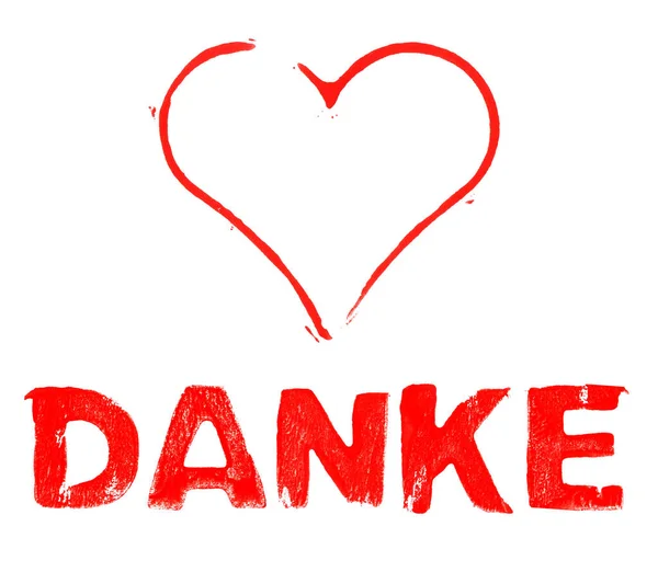 Rött Handmålat Hjärta Med Stenciltext Som Visar Tack Tyska — Stockfoto