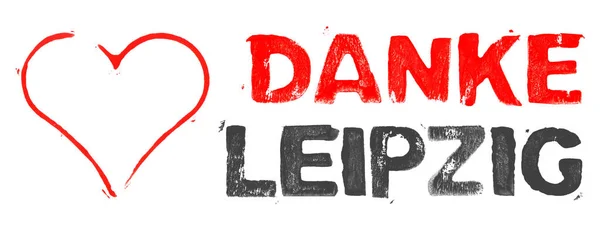 Vermelho Pintado Mão Coração Com Estêncil Texto Mostrando Obrigado Leipzig — Fotografia de Stock
