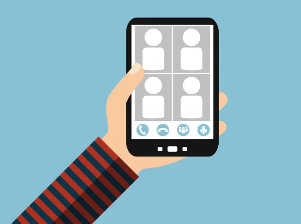 Handhaltendes Smartphone Video Chat Oder Telefonkonferenz Flaches Design — Stockfoto
