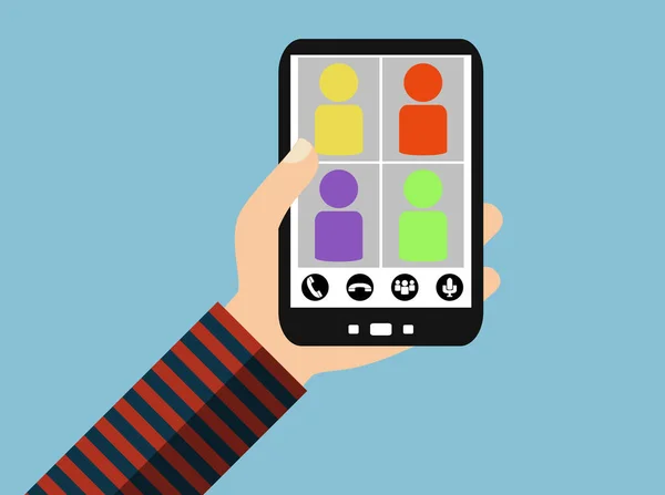 Ручной Смартфон Видео Чат Телефонная Конференция Красочный Плоский Дизайн — стоковое фото