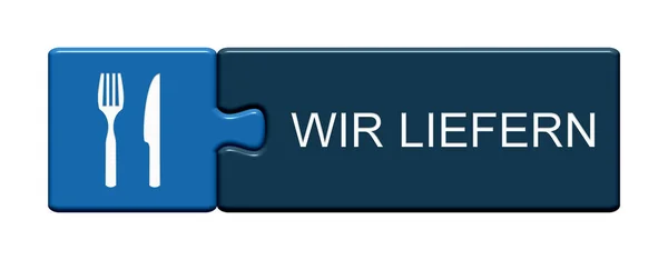 Ізольований Синій Puzzle Button Cutlery Symbol Показує Доставляємо Німецькій Мові — стокове фото