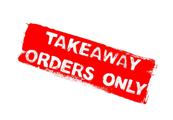 Kirli Kırmızı Grunge Pankartı Sadece Paket Siparişleri Beyaz Şablonlu Boyası — Stok fotoğraf
