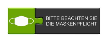 Isolated Puzzle Button with Mask Symbol showing Please obey Mask Mandatory in german language clipart