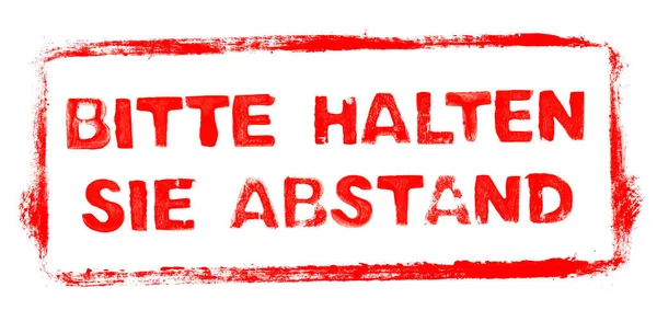 Vänligen Håll Avståndet Banner Tyska Röd Gummistämpel Ram Med Stenciltext — Stockfoto