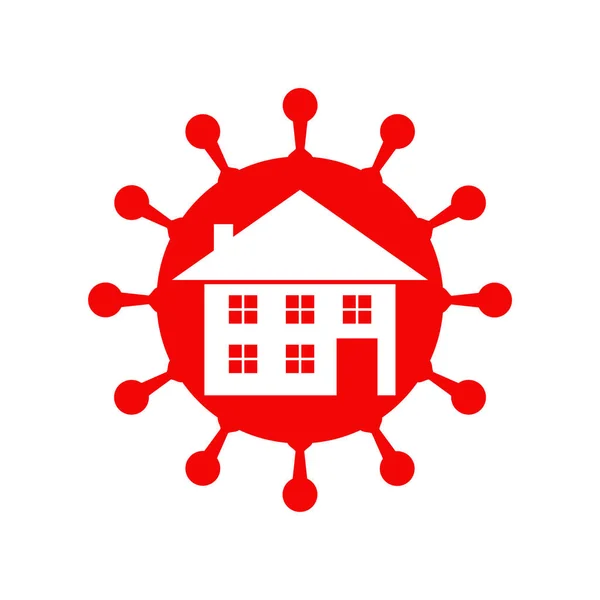 Dom Lub Dom Ikona Coronavirus Kolorze Czerwonym Białym — Zdjęcie stockowe