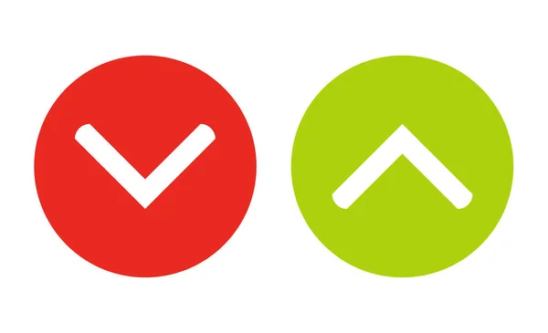Botones Rojo Verde Con Flechas Que Muestran Hacia Abajo Hacia —  Fotos de Stock