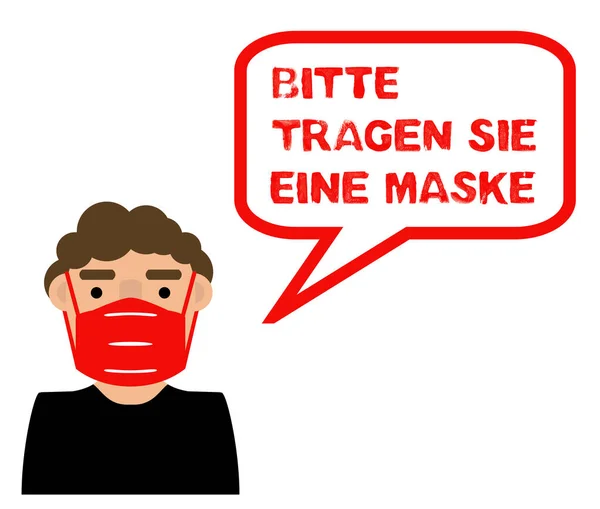 コロナウイルスマスクを身に着けている男は言う ドイツ語でマスクを着用してください — ストック写真