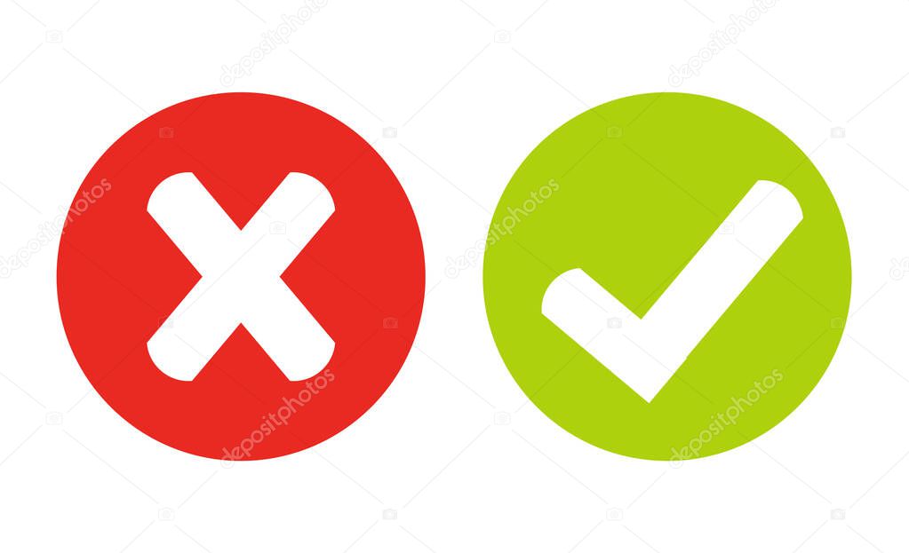 Tick and X in red and green circle