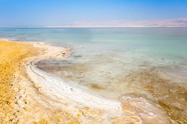 Vista Costa Mar Morto Cristais Sal Pôr Sol Textura Mar — Fotografia de Stock
