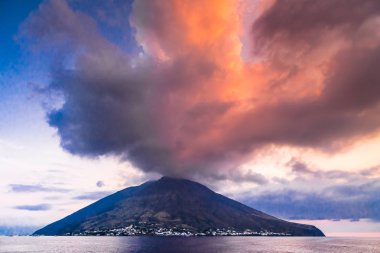The volcano stromboli belongs to the archipelago of the aeolian islands. clipart
