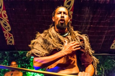 Rotorua, Yeni Zelanda - Mart 03/17/2015: Yerli kabileler tebrik gösteri geleneksel. Rotorua şehir yakınında bulunmaktadır. Oceania.