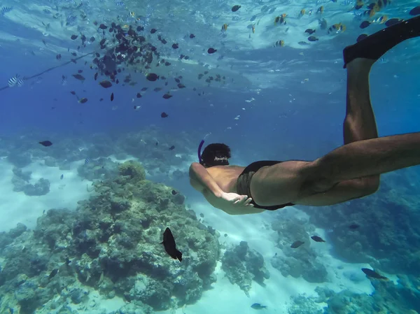 Bora Bora, Frans Polynesië. Snorkelen in turquoise wateren. — Stockfoto