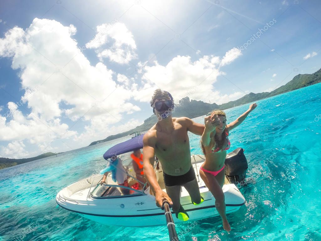 Bora Bora, French Polynesia. Snorkeling in turquoise waters.