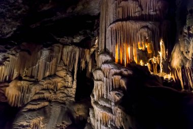 Postojna, Slovenya mağara. Oluşumlar mağaranın sarkıt ve dikitler ile içinde