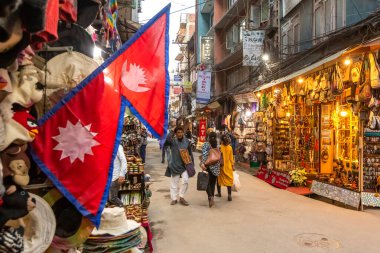 Thamel, Katmandu, Nepal. 03 / 10 / 2019. Thamel sokakları boyunca 