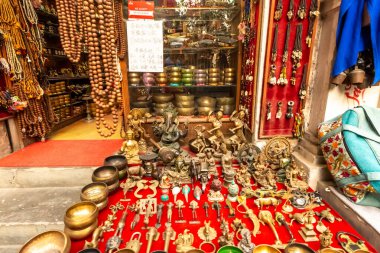 Thamel, Katmandu, Nepal. 03 / 10 / 2019. Thamel sokakları boyunca 