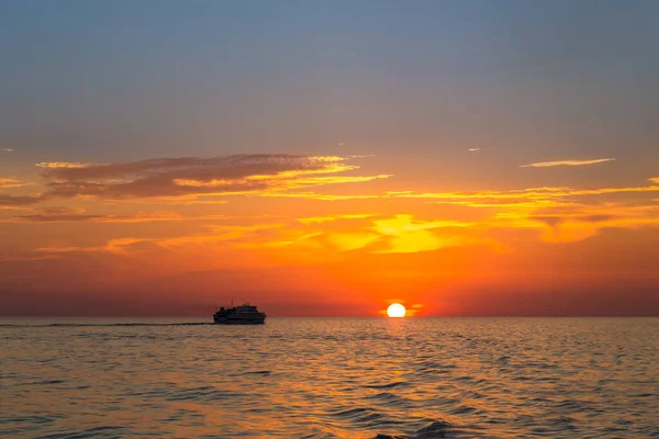 Pôr Sol Laranja Mar Costa Sicília — Fotografia de Stock