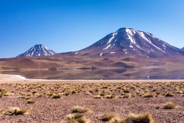 Lagunas Altiplanicas, Miscanti y Miniques, Atacama Çölü 'nün muhteşem manzarası. Şili, Güney Amerika.