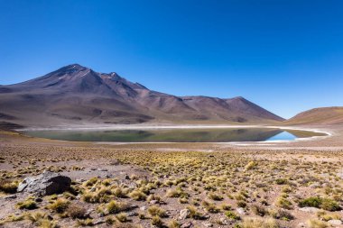 Lagunas Altiplanicas, Miscanti y Miniques, Atacama Çölü 'nün muhteşem manzarası. Şili, Güney Amerika.