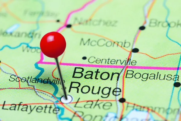 Baton Rouge vastgemaakt op een kaart van Louisiana, Usa — Stockfoto