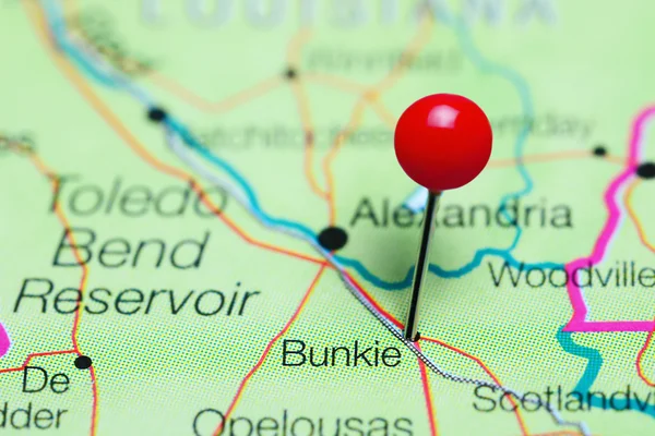 Bunkie vastgemaakt op een kaart van Louisiana, Usa — Stockfoto