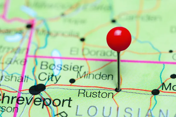 Ruston vastgemaakt op een kaart van Louisiana, Usa — Stockfoto