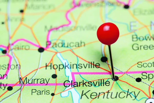 Clarksville vastgemaakt op een kaart van Tennessee, Usa — Stockfoto