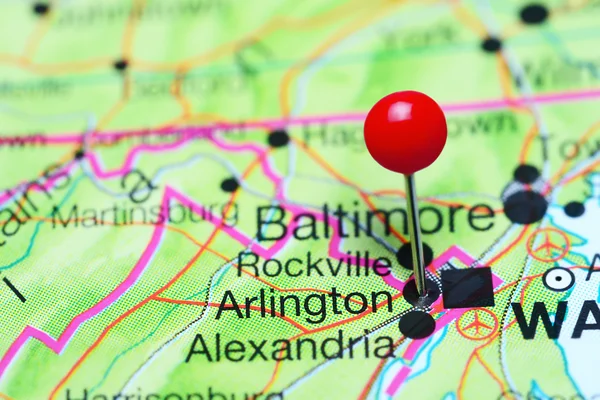 Arlington pinned on a map of Virginia, USA