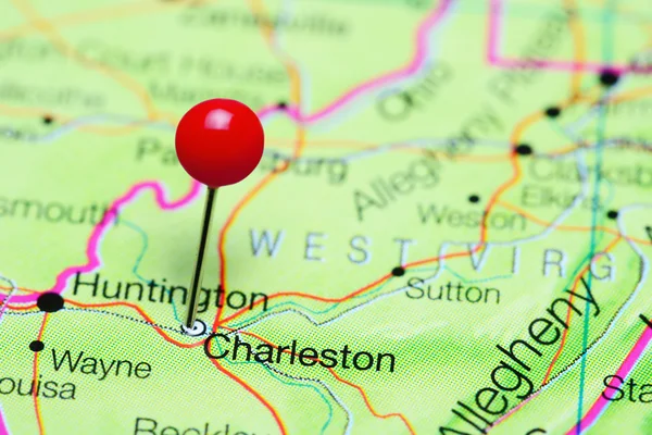 Charleston pinned on a map of West Virginia, USA — Stock Photo, Image