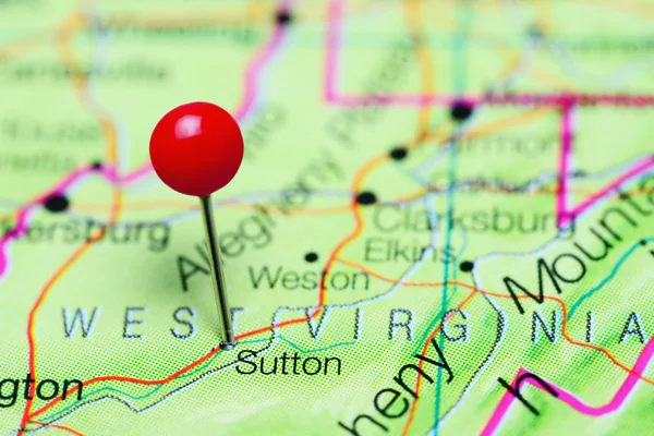 Sutton vastgemaakt op een kaart van West-Virginia, Usa — Stockfoto