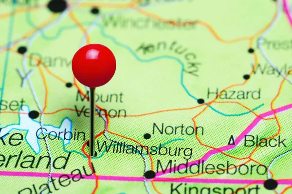 Williamsburg vastgemaakt op een kaart van Kentucky, Verenigde Staten — Stockfoto