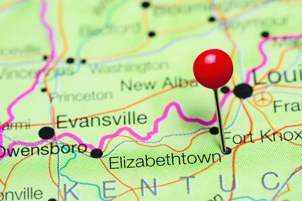 Elizabethtown pinned on a map of Kentucky, USA — Stock Photo, Image