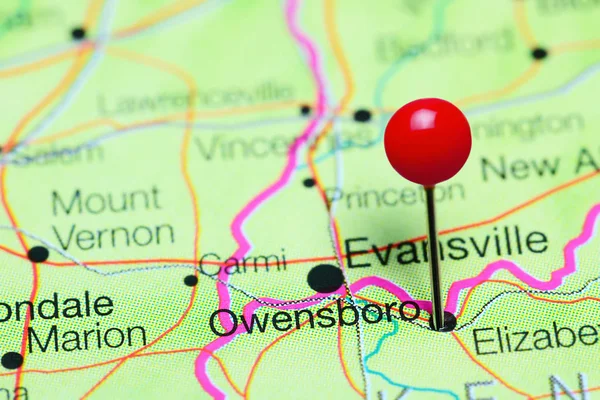 Owensboro fixado em um mapa de Kentucky, Estados Unidos — Fotografia de Stock