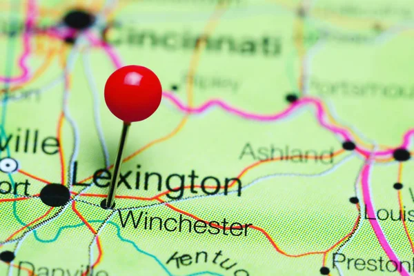 Winchester pinned on a map of Kentucky, USA — Stock Photo, Image