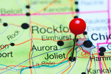 Joliet, Illinois, ABD bir harita üzerinde sabitlenmiş