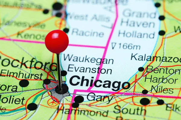 Chicago Illinois, ABD bir harita üzerinde sabitlenmiş