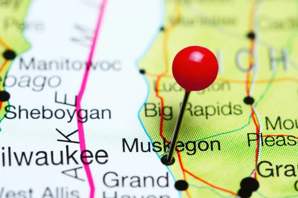 Michigan, ABD bir harita üzerinde pinned Muskegon